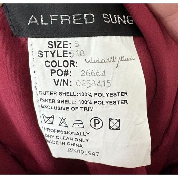 ALFRED SUNG Size 8 Claret Strapless Sweetheart Neckline Formal Cocktail Dress - Picture 7 of 8